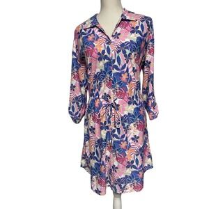Cabana Life Crystal Lagoon Floral UPF 50+ Button-Up Shirt Dress Women's Medium